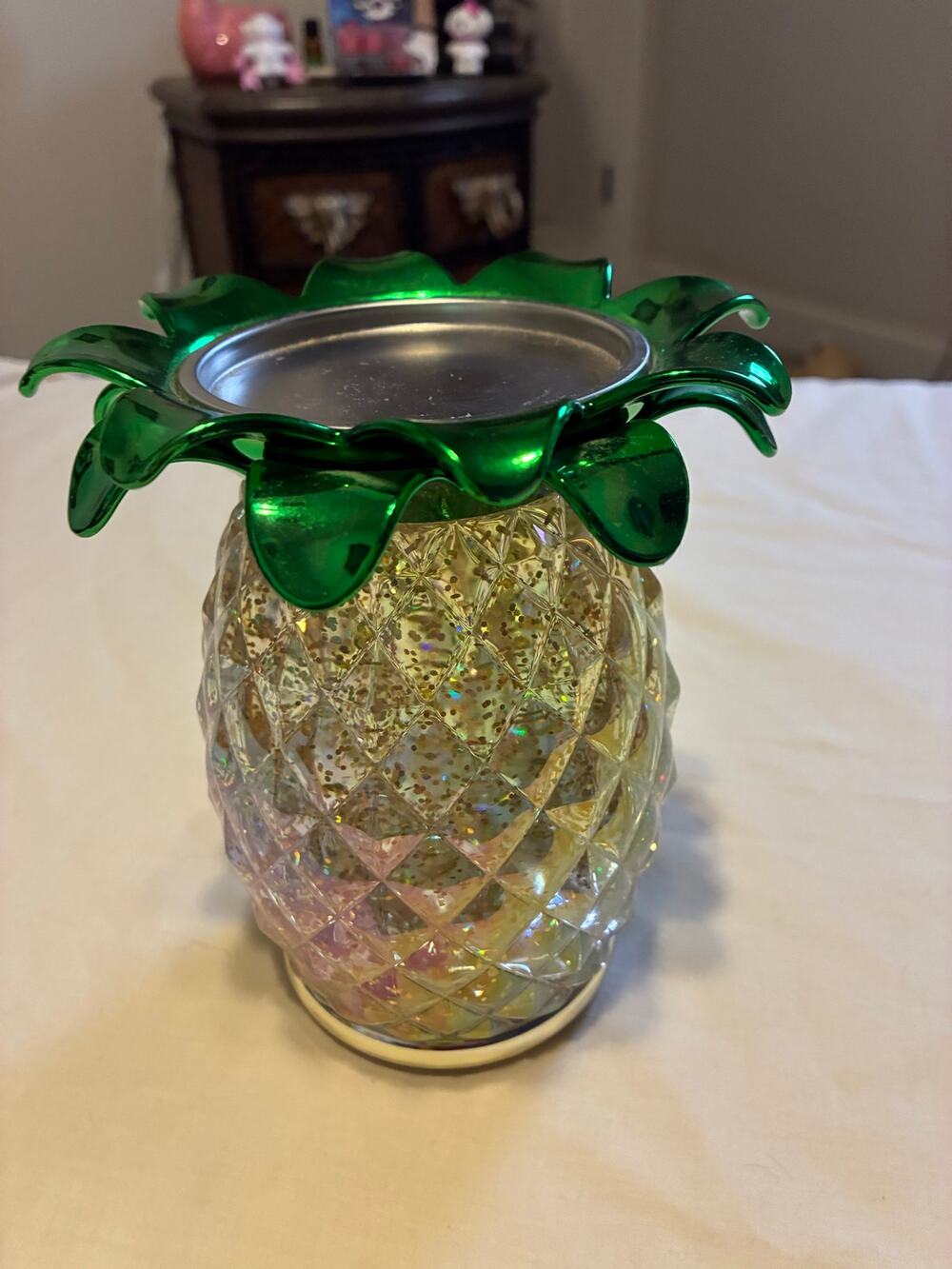 Bath & Body Works Pineapple 3 Wick Candle Holder Pedestal Crystal Tropical Decor